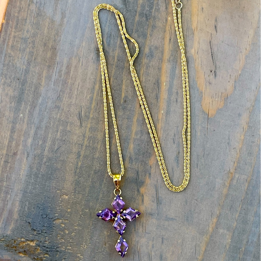 14k Gold and Amethyst Cross Necklace